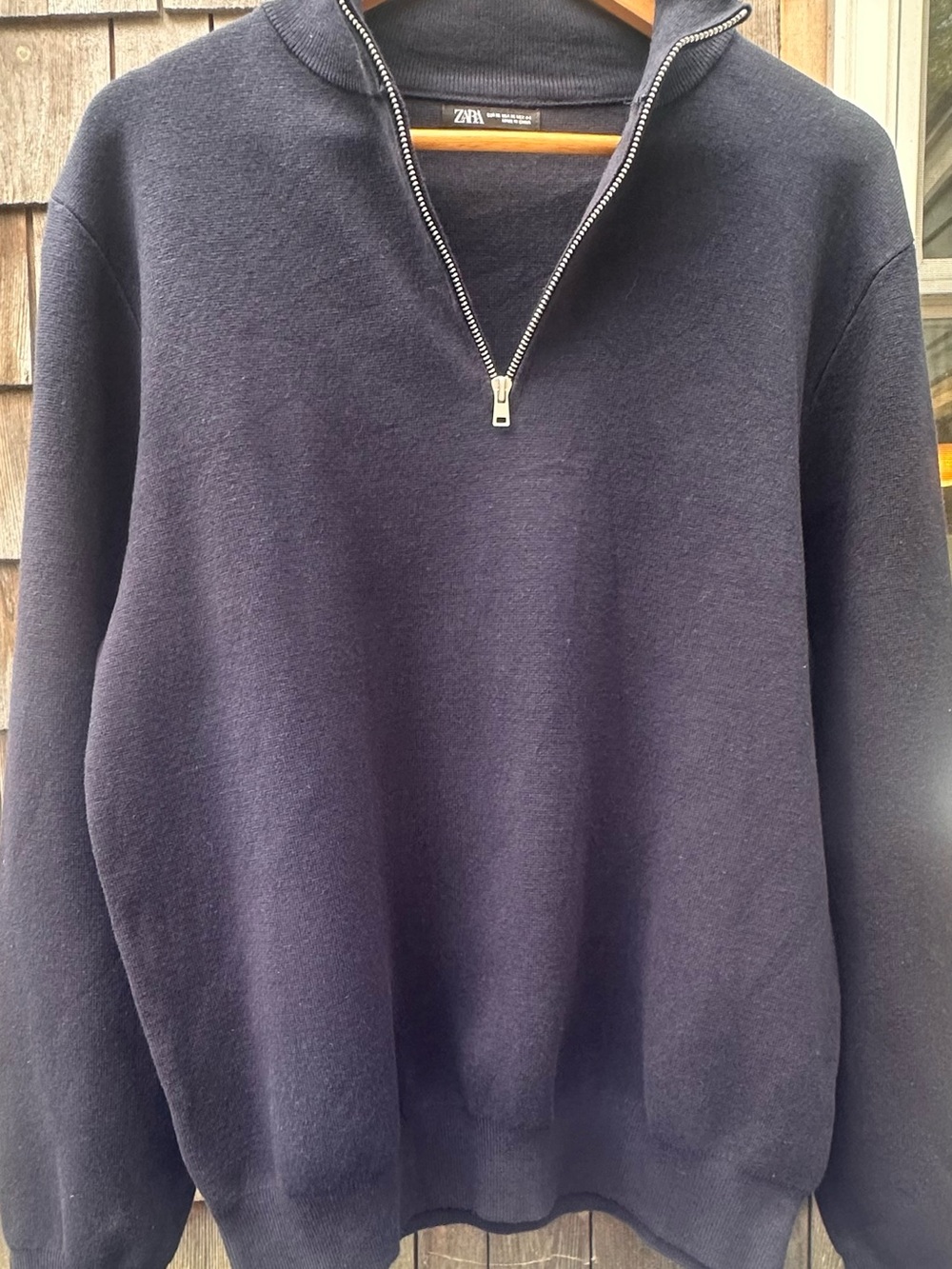 ZARA Man Navy Blue Knit Pullover Sweater XL Heavy Pique Cotton Blend Solid